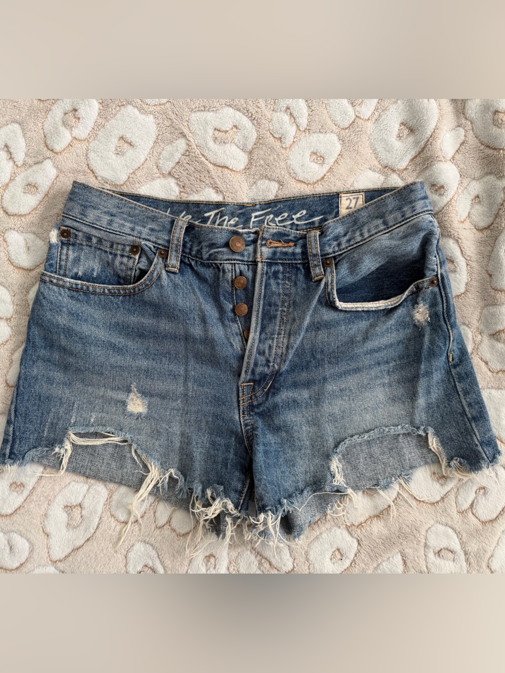 Lee Distressed High-Rise Denim Shorts in Blue